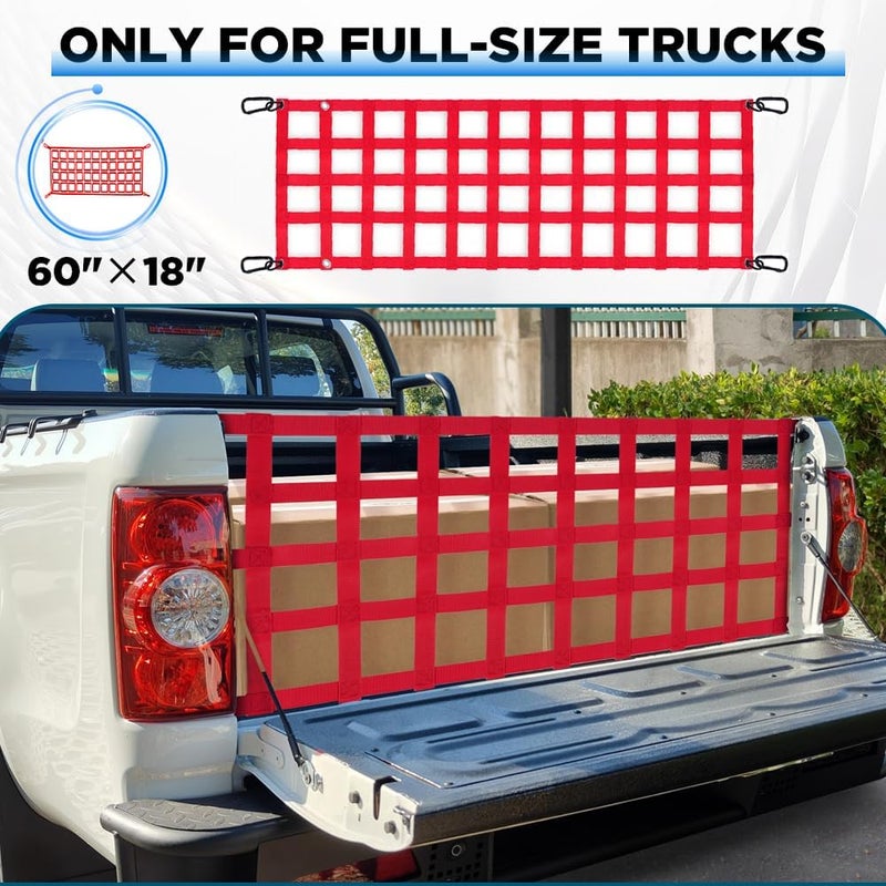 BARTOO Tailgate Net for Pickup Truck Bed, 60'' x 18'' Tailgate Mesh Cargo Net for Full Size Truck, Heavy Duty Cargo Netting with Hooks for Chevrolet, Ford, Toyota, GMC, Jeep, Red - Image 3